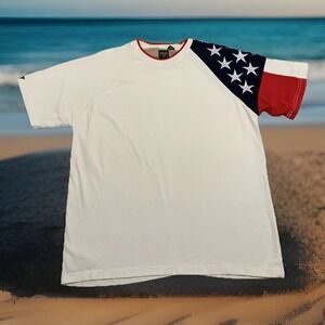 JW Junction West Knit Top Womens M Red White Blue Stars USA Flag Cotton Vtg Y2k